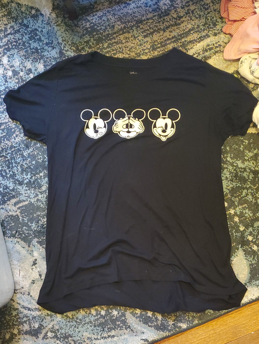 Disney Black Tee with See No Evil Mickey Face Icons